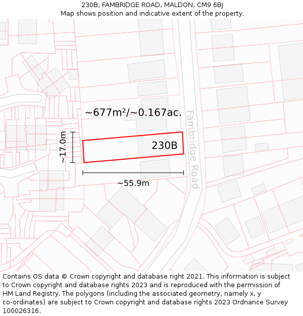 230B, FAMBRIDGE ROAD, MALDON, CM9 6BJ: Plot and title map