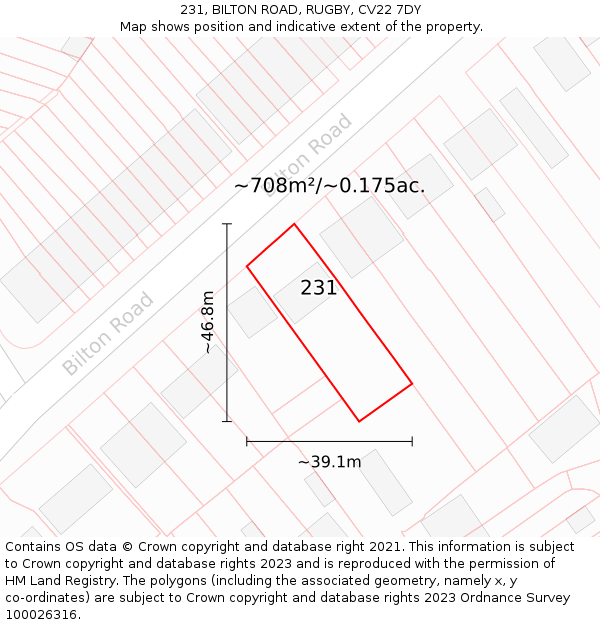 231, BILTON ROAD, RUGBY, CV22 7DY: Plot and title map