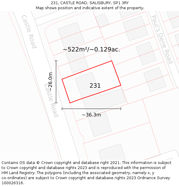 231, CASTLE ROAD, SALISBURY, SP1 3RY: Plot and title map