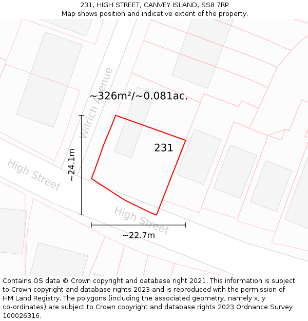 231, HIGH STREET, CANVEY ISLAND, SS8 7RP: Plot and title map