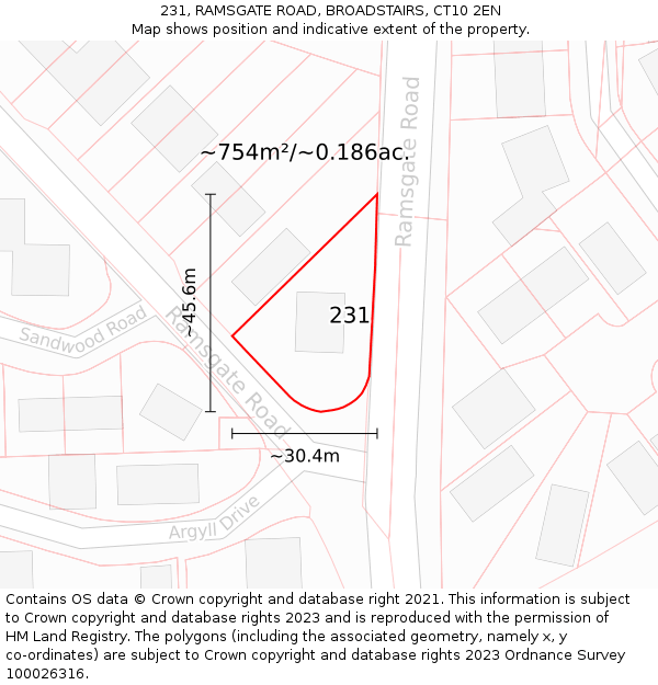 231, RAMSGATE ROAD, BROADSTAIRS, CT10 2EN: Plot and title map