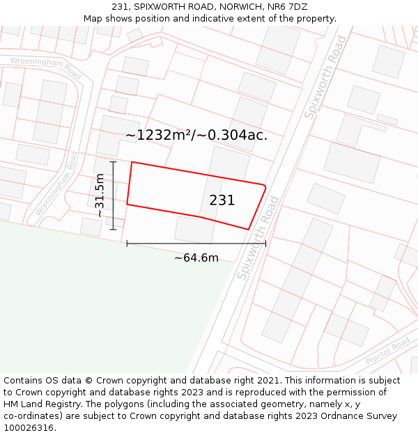 231, SPIXWORTH ROAD, NORWICH, NR6 7DZ: Plot and title map