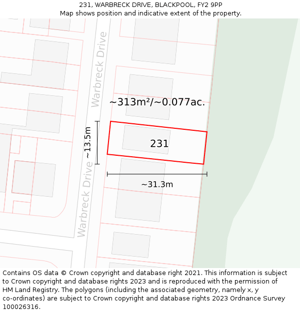 231, WARBRECK DRIVE, BLACKPOOL, FY2 9PP: Plot and title map