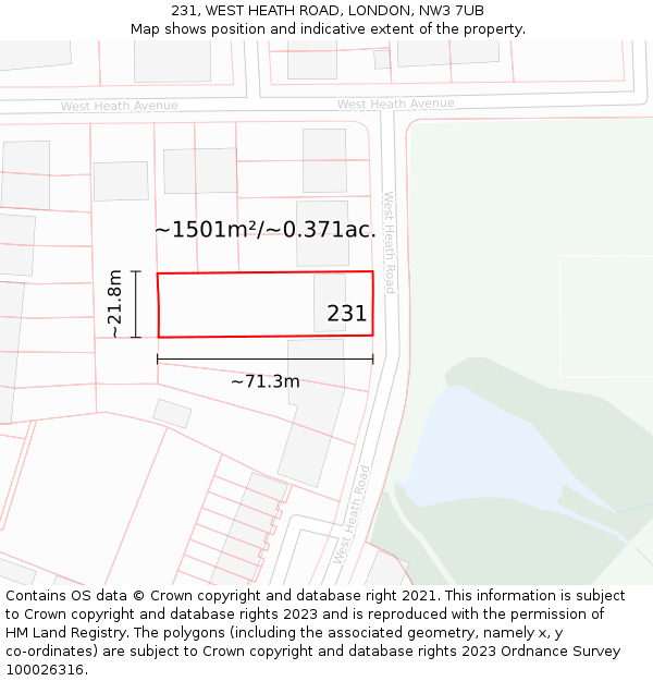 231, WEST HEATH ROAD, LONDON, NW3 7UB: Plot and title map
