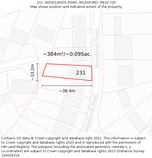 231, WOODLANDS ROAD, AYLESFORD, ME20 7QF: Plot and title map