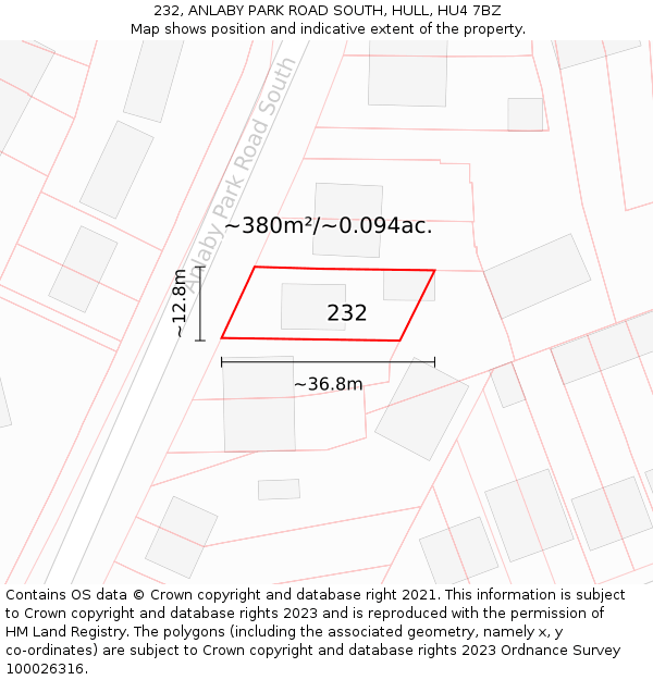 232, ANLABY PARK ROAD SOUTH, HULL, HU4 7BZ: Plot and title map