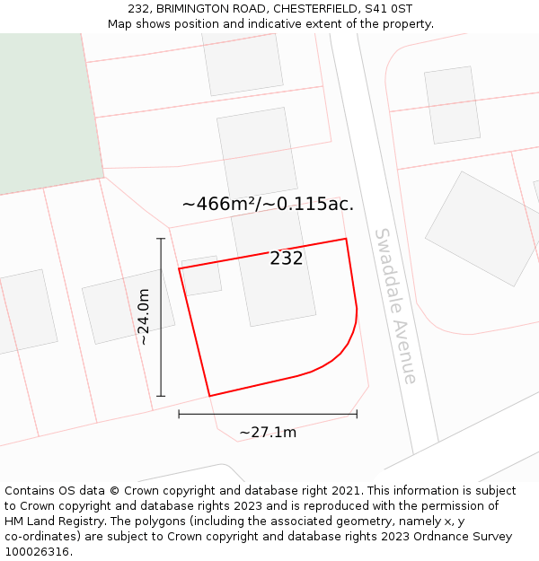 232, BRIMINGTON ROAD, CHESTERFIELD, S41 0ST: Plot and title map