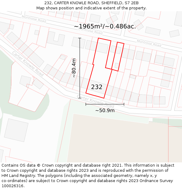 232, CARTER KNOWLE ROAD, SHEFFIELD, S7 2EB: Plot and title map