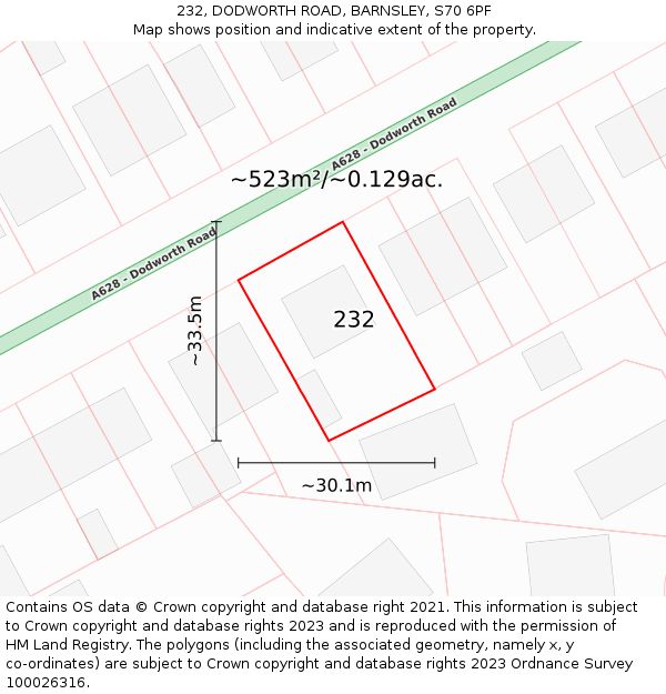 232, DODWORTH ROAD, BARNSLEY, S70 6PF: Plot and title map