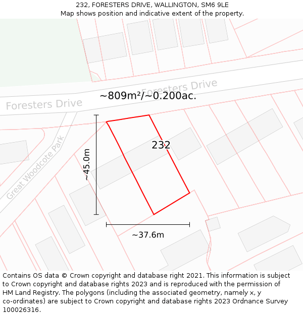 232, FORESTERS DRIVE, WALLINGTON, SM6 9LE: Plot and title map