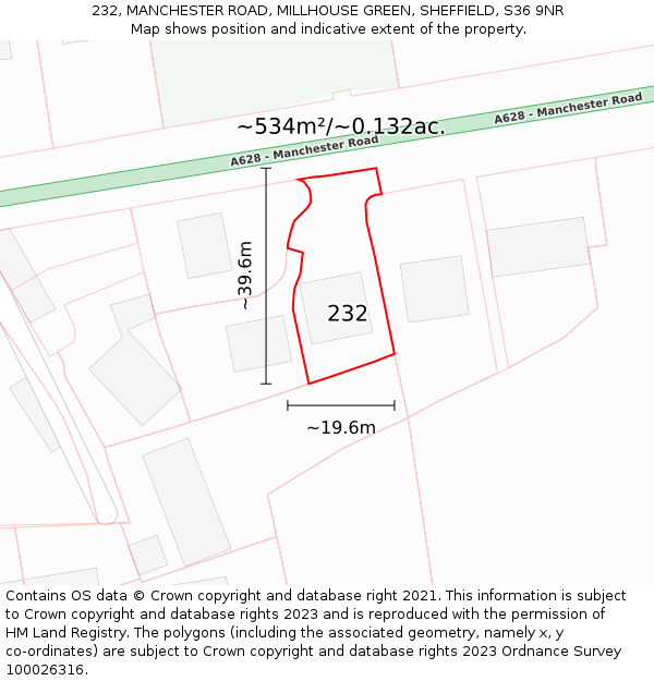 232, MANCHESTER ROAD, MILLHOUSE GREEN, SHEFFIELD, S36 9NR: Plot and title map