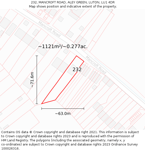 232, MANCROFT ROAD, ALEY GREEN, LUTON, LU1 4DR: Plot and title map