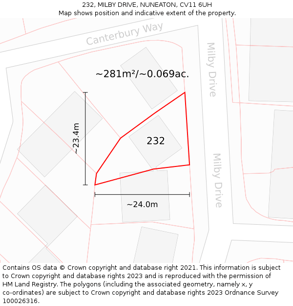 232, MILBY DRIVE, NUNEATON, CV11 6UH: Plot and title map