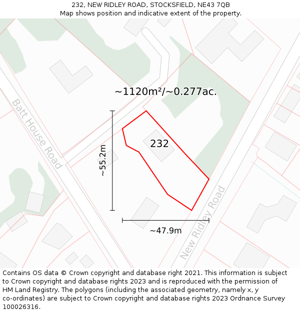 232, NEW RIDLEY ROAD, STOCKSFIELD, NE43 7QB: Plot and title map
