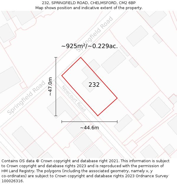 232, SPRINGFIELD ROAD, CHELMSFORD, CM2 6BP: Plot and title map