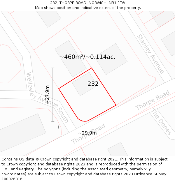 232, THORPE ROAD, NORWICH, NR1 1TW: Plot and title map