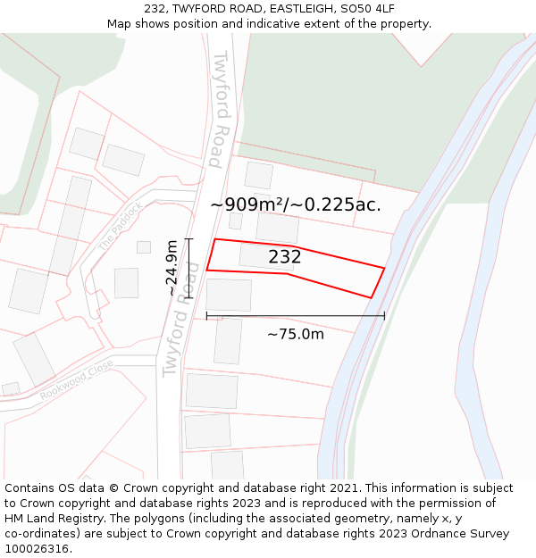 232, TWYFORD ROAD, EASTLEIGH, SO50 4LF: Plot and title map