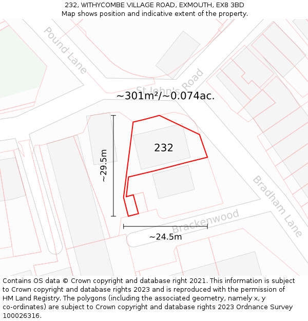 232, WITHYCOMBE VILLAGE ROAD, EXMOUTH, EX8 3BD: Plot and title map