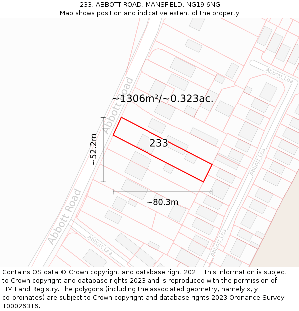 233, ABBOTT ROAD, MANSFIELD, NG19 6NG: Plot and title map