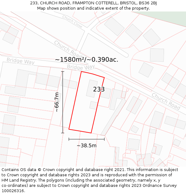 233, CHURCH ROAD, FRAMPTON COTTERELL, BRISTOL, BS36 2BJ: Plot and title map