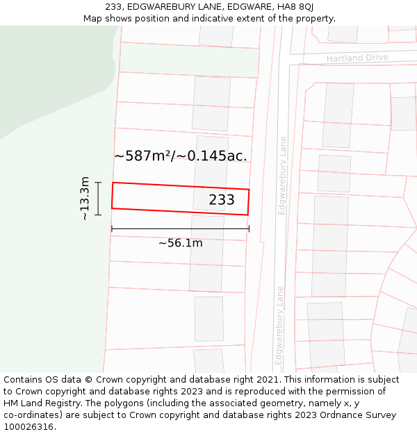 233, EDGWAREBURY LANE, EDGWARE, HA8 8QJ: Plot and title map