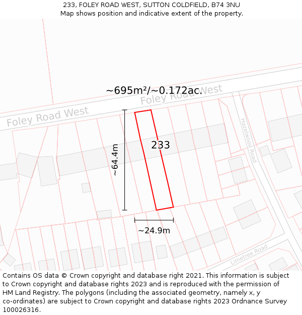 233, FOLEY ROAD WEST, SUTTON COLDFIELD, B74 3NU: Plot and title map