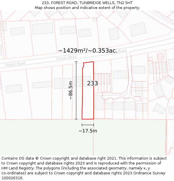 233, FOREST ROAD, TUNBRIDGE WELLS, TN2 5HT: Plot and title map