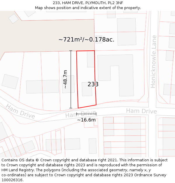 233, HAM DRIVE, PLYMOUTH, PL2 3NF: Plot and title map