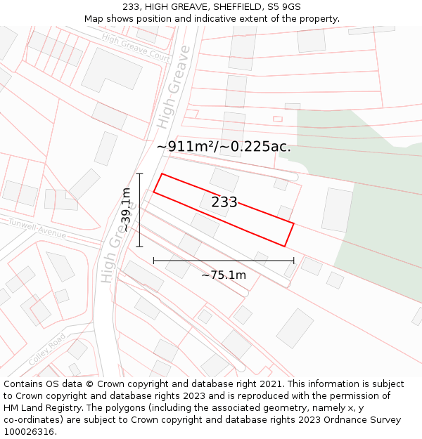 233, HIGH GREAVE, SHEFFIELD, S5 9GS: Plot and title map