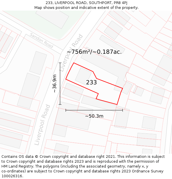 233, LIVERPOOL ROAD, SOUTHPORT, PR8 4PJ: Plot and title map