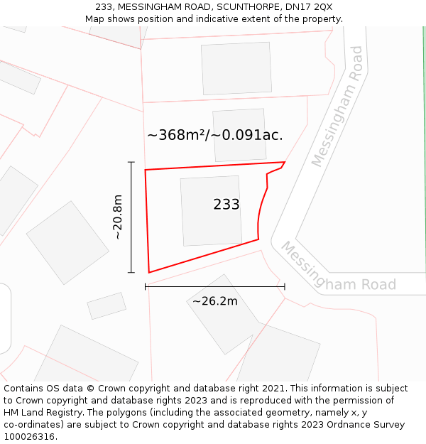 233, MESSINGHAM ROAD, SCUNTHORPE, DN17 2QX: Plot and title map