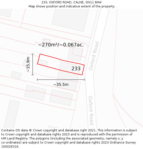 233, OXFORD ROAD, CALNE, SN11 8AW: Plot and title map