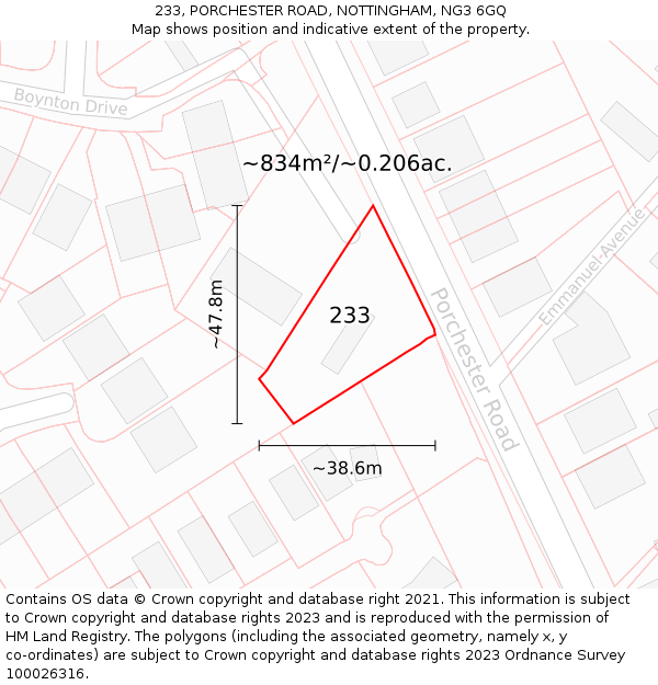 233, PORCHESTER ROAD, NOTTINGHAM, NG3 6GQ: Plot and title map