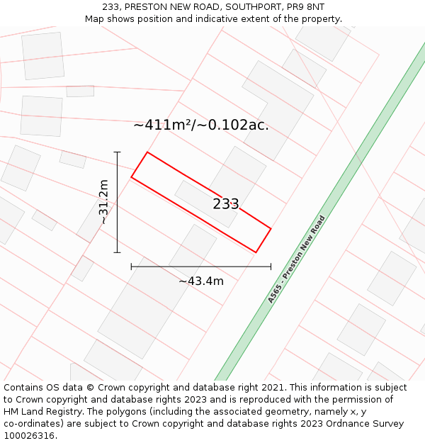 233, PRESTON NEW ROAD, SOUTHPORT, PR9 8NT: Plot and title map