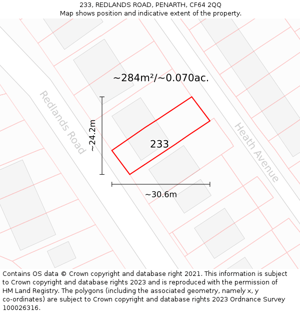 233, REDLANDS ROAD, PENARTH, CF64 2QQ: Plot and title map