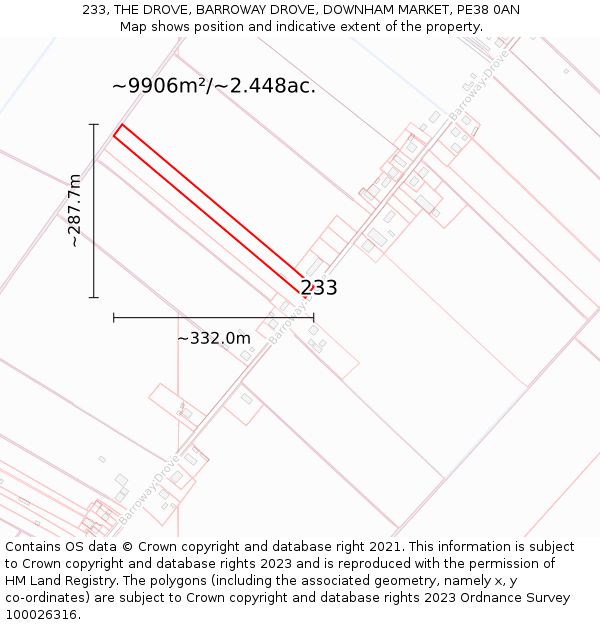 233, THE DROVE, BARROWAY DROVE, DOWNHAM MARKET, PE38 0AN: Plot and title map