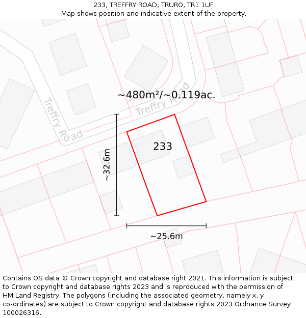 233, TREFFRY ROAD, TRURO, TR1 1UF: Plot and title map