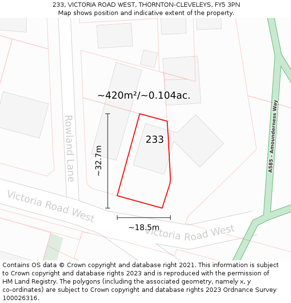 233, VICTORIA ROAD WEST, THORNTON-CLEVELEYS, FY5 3PN: Plot and title map