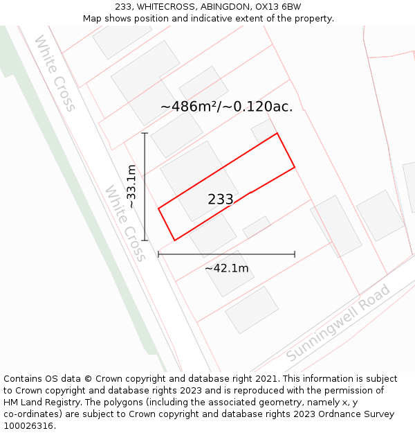 233, WHITECROSS, ABINGDON, OX13 6BW: Plot and title map