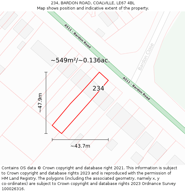 234, BARDON ROAD, COALVILLE, LE67 4BL: Plot and title map
