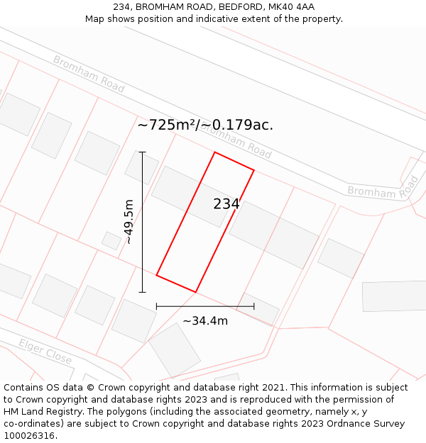 234, BROMHAM ROAD, BEDFORD, MK40 4AA: Plot and title map