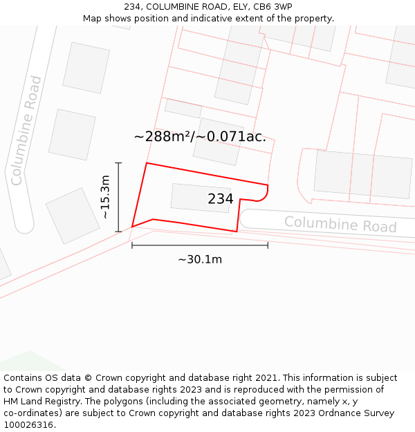 234, COLUMBINE ROAD, ELY, CB6 3WP: Plot and title map