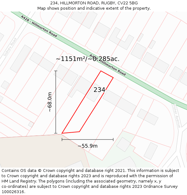 234, HILLMORTON ROAD, RUGBY, CV22 5BG: Plot and title map