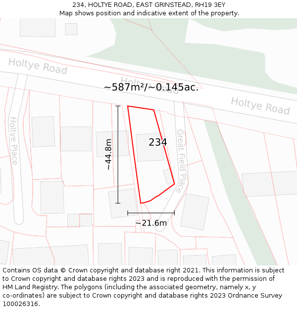 234, HOLTYE ROAD, EAST GRINSTEAD, RH19 3EY: Plot and title map