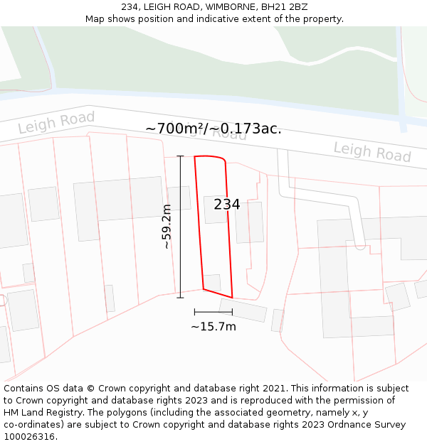 234, LEIGH ROAD, WIMBORNE, BH21 2BZ: Plot and title map