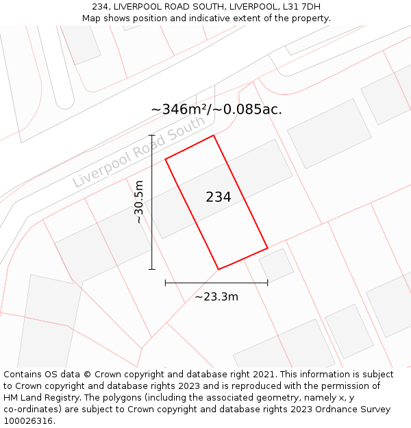 234, LIVERPOOL ROAD SOUTH, LIVERPOOL, L31 7DH: Plot and title map