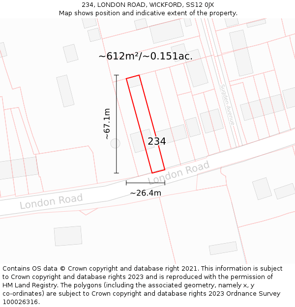 234, LONDON ROAD, WICKFORD, SS12 0JX: Plot and title map