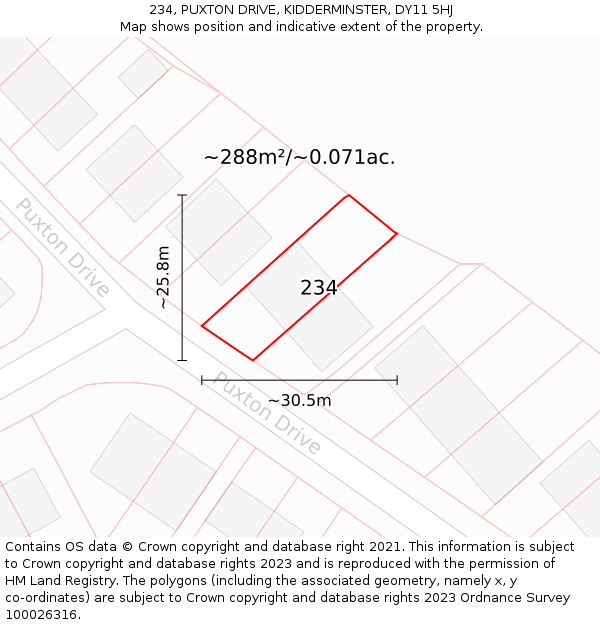 234, PUXTON DRIVE, KIDDERMINSTER, DY11 5HJ: Plot and title map