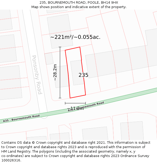 235, BOURNEMOUTH ROAD, POOLE, BH14 9HX: Plot and title map
