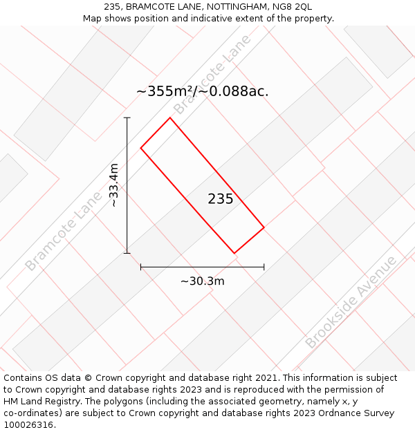 235, BRAMCOTE LANE, NOTTINGHAM, NG8 2QL: Plot and title map